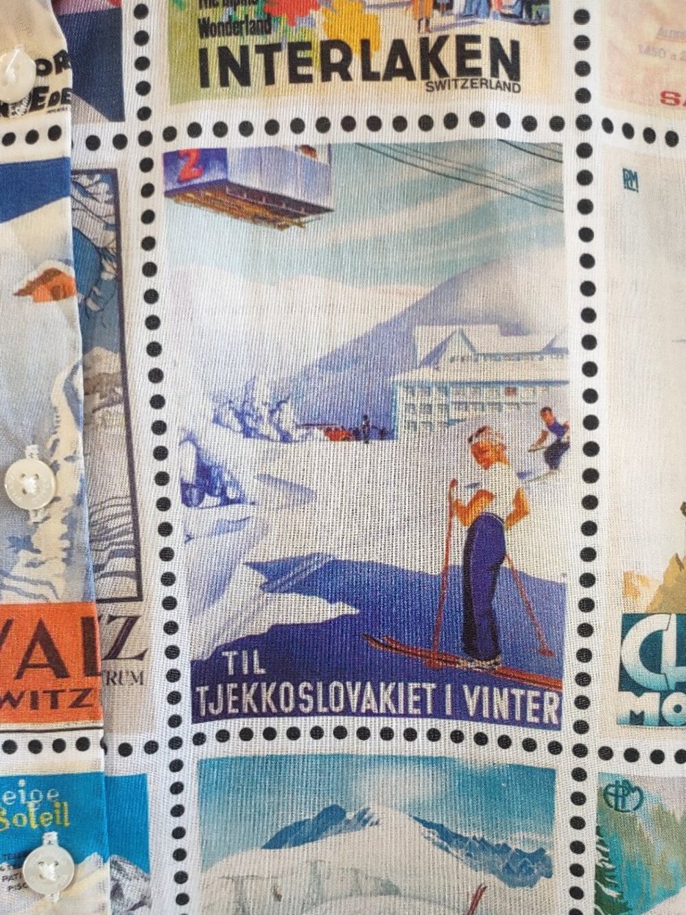 Vilagallo Blouse Vintage Ski Posters Size EU 36  Snow Ski Lodges Retro - Picture 7 of 14